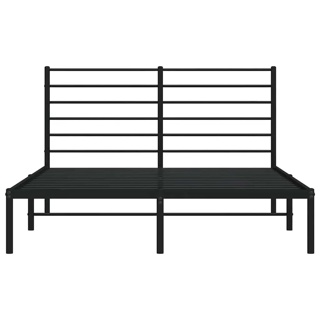 Metal Bed Frame Slatted Base 150x200 cm Black with Headboard