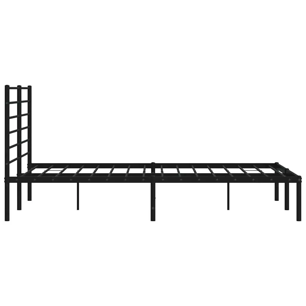 Metal Bed Frame Slatted Base 150x200 cm Black with Headboard