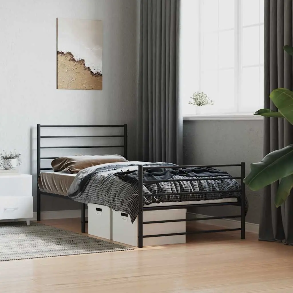 Metal Bed Frame King Single Black Powder-coated Steel 107x203 cm