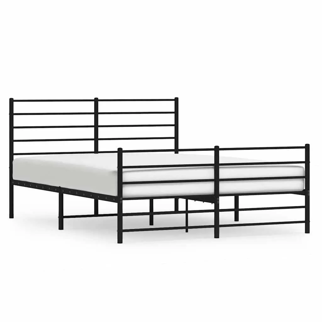 Metal Bed Frame Durable 150x200 cm Black Slatted Base