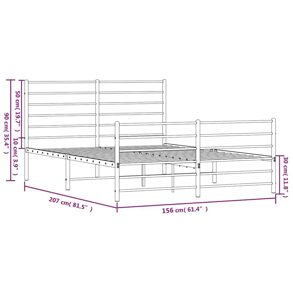 Metal Bed Frame Durable 150x200 cm Black Slatted Base