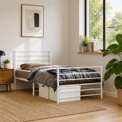 White Metal Bed Frame King Single 107x203 cm