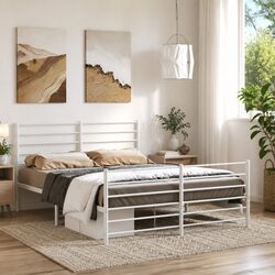 Metal Bed Frame 150x200 cm with White Powder-Coated Steel