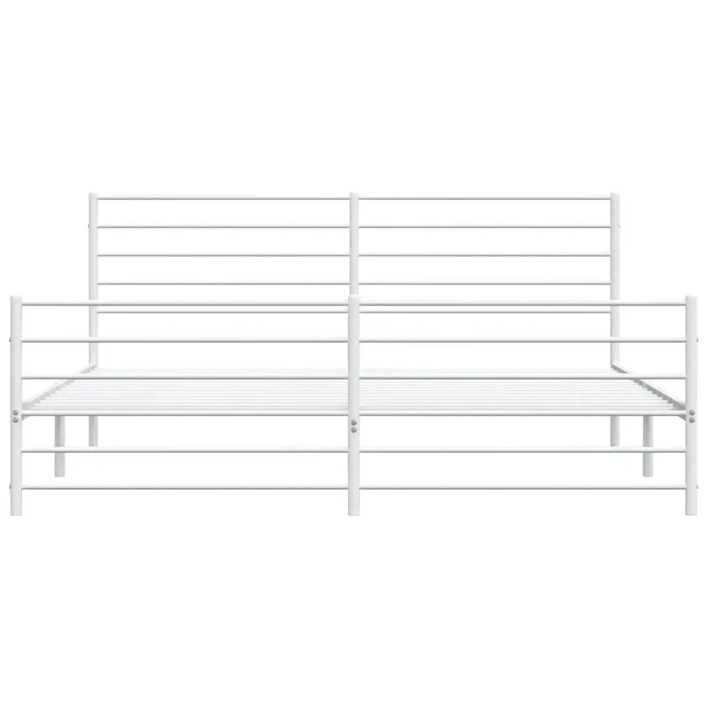 Metal Bed Frame King Size White with Headboard and Footboard