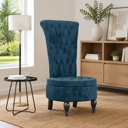High Back Arm Chair with Blue Velvet Upholstery