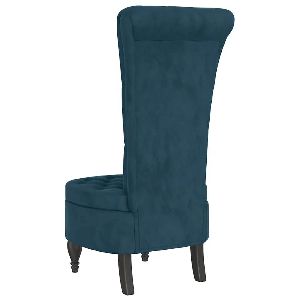 High Back Arm Chair Blue Velvet Padded Seat Button Tufted Living Room Furniture