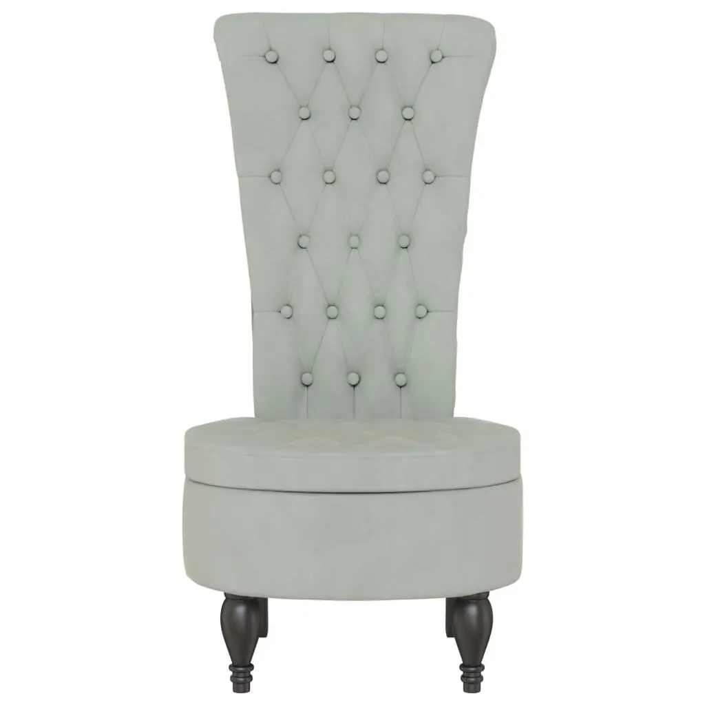 High Back Armchair Light Grey Velvet Button Tufted Accent Chair Living Room