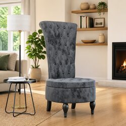 High Back Accent Chair in Dark Grey Velvet with Button Detail