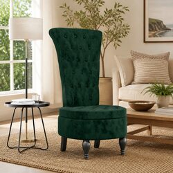 High Back Accent Chair in Dark Green Velvet