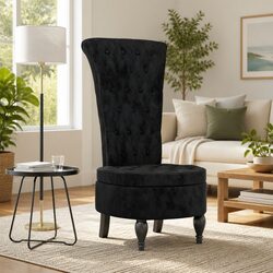 Black Velvet High Back Arm Chair with Plywood Frame