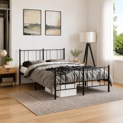 150x200 cm Metal Bed Frame with Slatted Base in Black