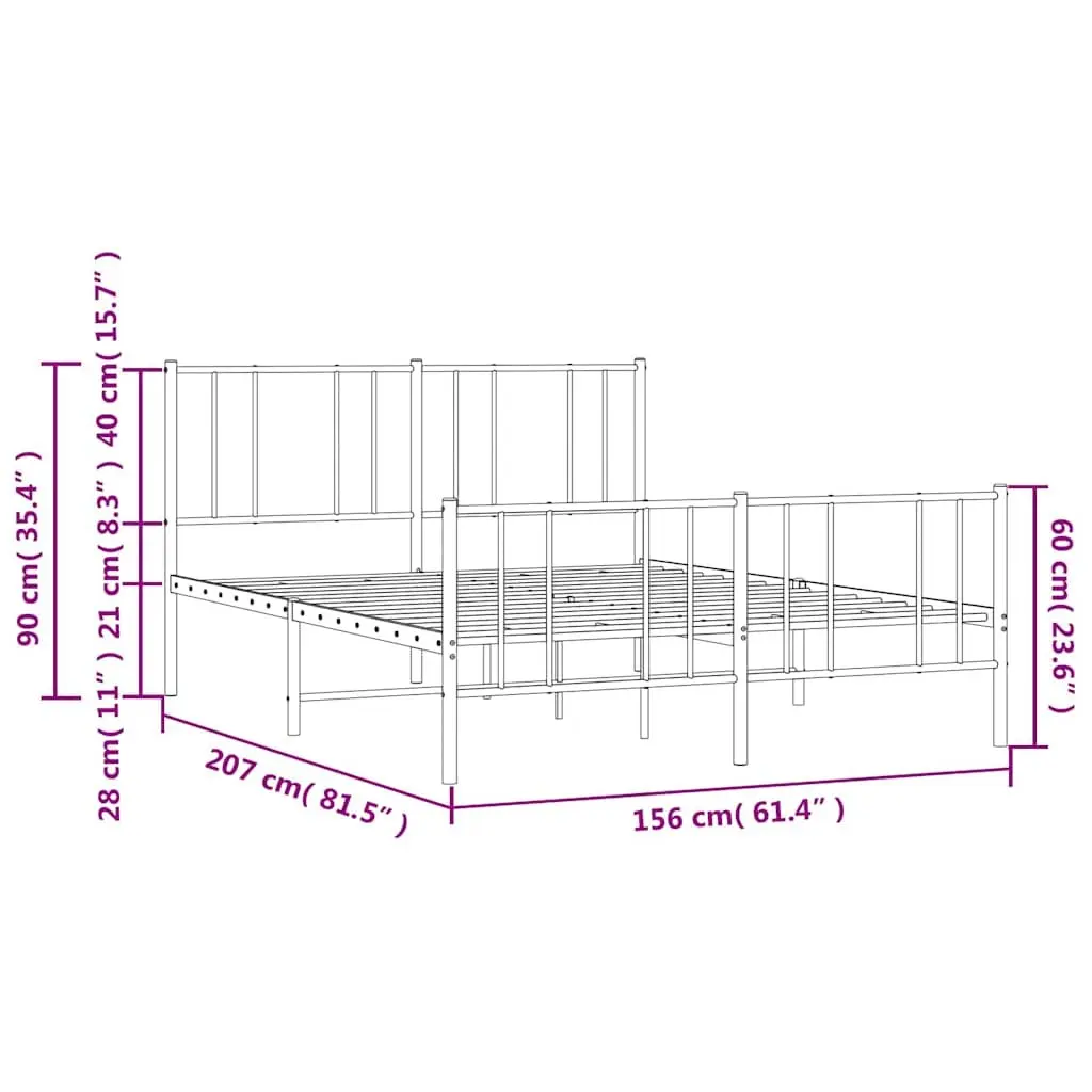 Metal Bed Frame with Under-Bed Storage 150x200 cm Black