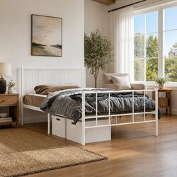 King Single Metal Bed Frame 107x203 cm with Slatted Base