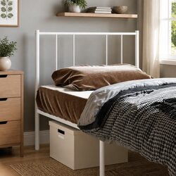 90cm White Metal Headboard with Powder Coated Steel Frame