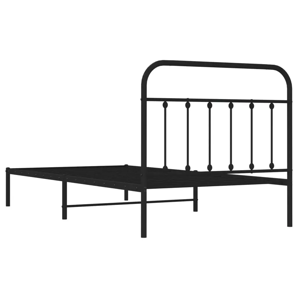 Metal Bed Frame Steel Platform with Headboard 107x203cm Black