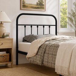 Durable Black Metal Headboard 90cm Bed Frame Component