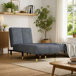 Convertible Grey Velvet Chaise Longue Sofa with Metal Feet