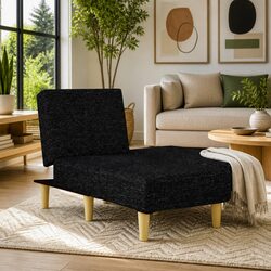 Convertible Black Fabric Chaise Longue Reclining Sofa