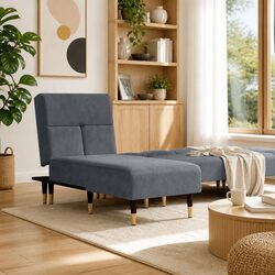 Convertible Grey Velvet Chaise Longue with Metal Feet