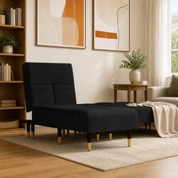 3 Position Black Velvet Chaise Longue with Metal Feet