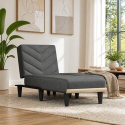 Grey Fabric Chaise Longue Lounge Chair with Convertible Positions