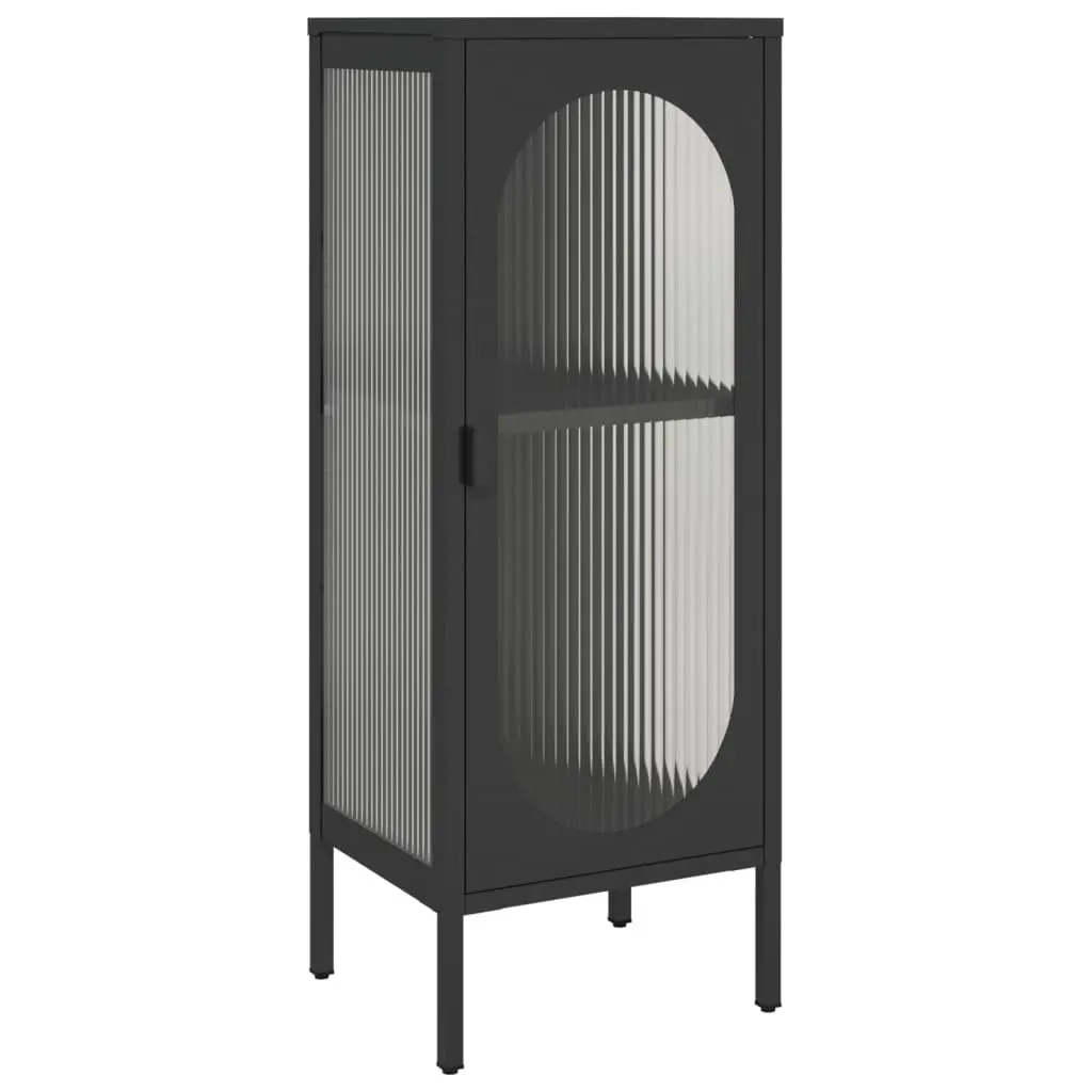 Sideboard Black Glass Steel Cabinet Storage Furniture Fluted Design Modern Home