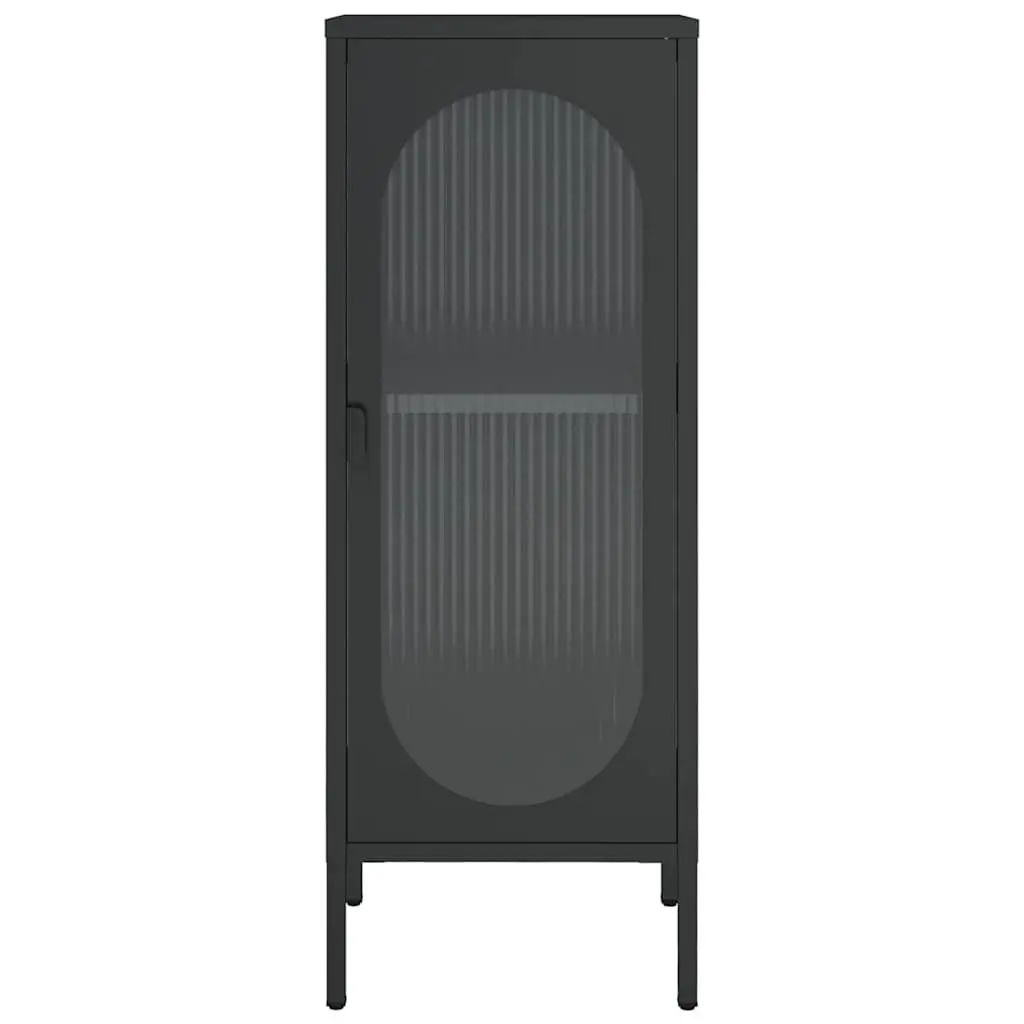 Sideboard Black Glass Steel Cabinet Storage Furniture Fluted Design Modern Home