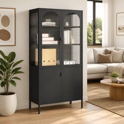 Modern Highboard Cabinet with Adjustable Shelves in Black