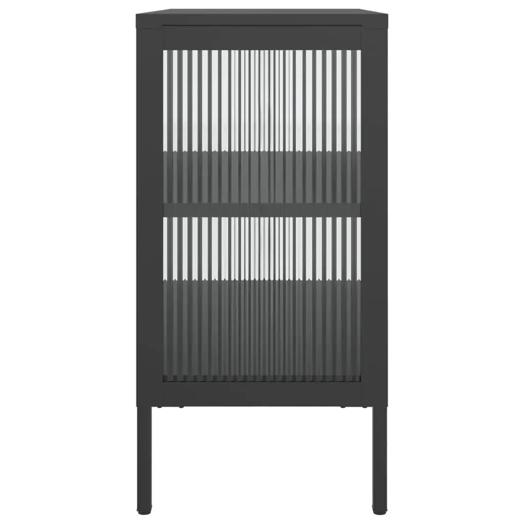 Sideboard Storage Cabinet Adjustable Shelf Black Fluted Glass Steel 70x35x70cm