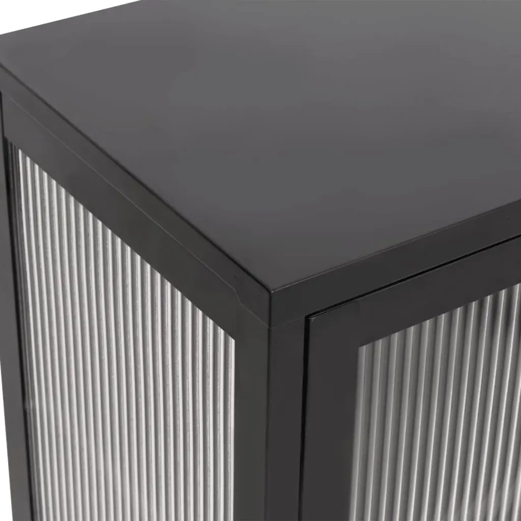 Sideboard Storage Cabinet Adjustable Shelf Black Fluted Glass Steel 70x35x70cm