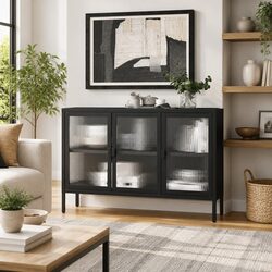 Black Sideboard Cabinet 105x35x70 cm with Fluted Glass