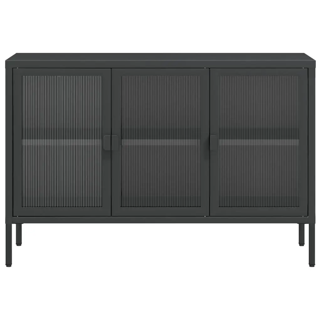 Sideboard Cabinet Storage Furniture Durable Steel Fluted Glass 105x35x70 cm Black