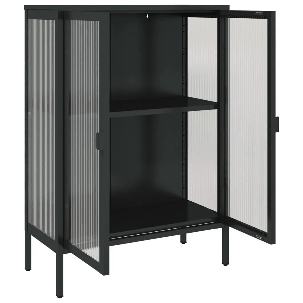 Sideboard Black Glass Steel Cabinet Storage Furniture 75x35x105cm Modern Design