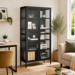 Steel Frame Highboard with Fluted Glass Front