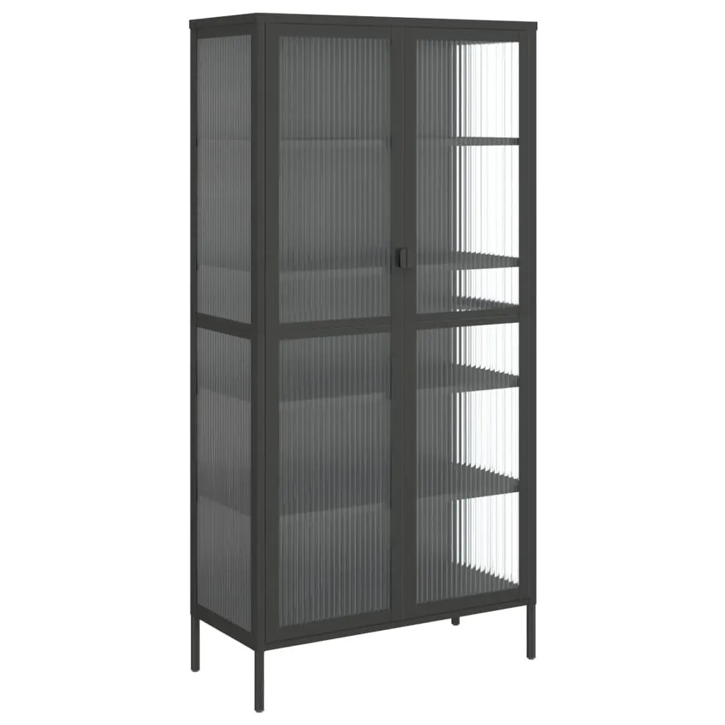 Highboard Storage Cabinet Fluted Glass Adjustable Shelves Black Steel Frame