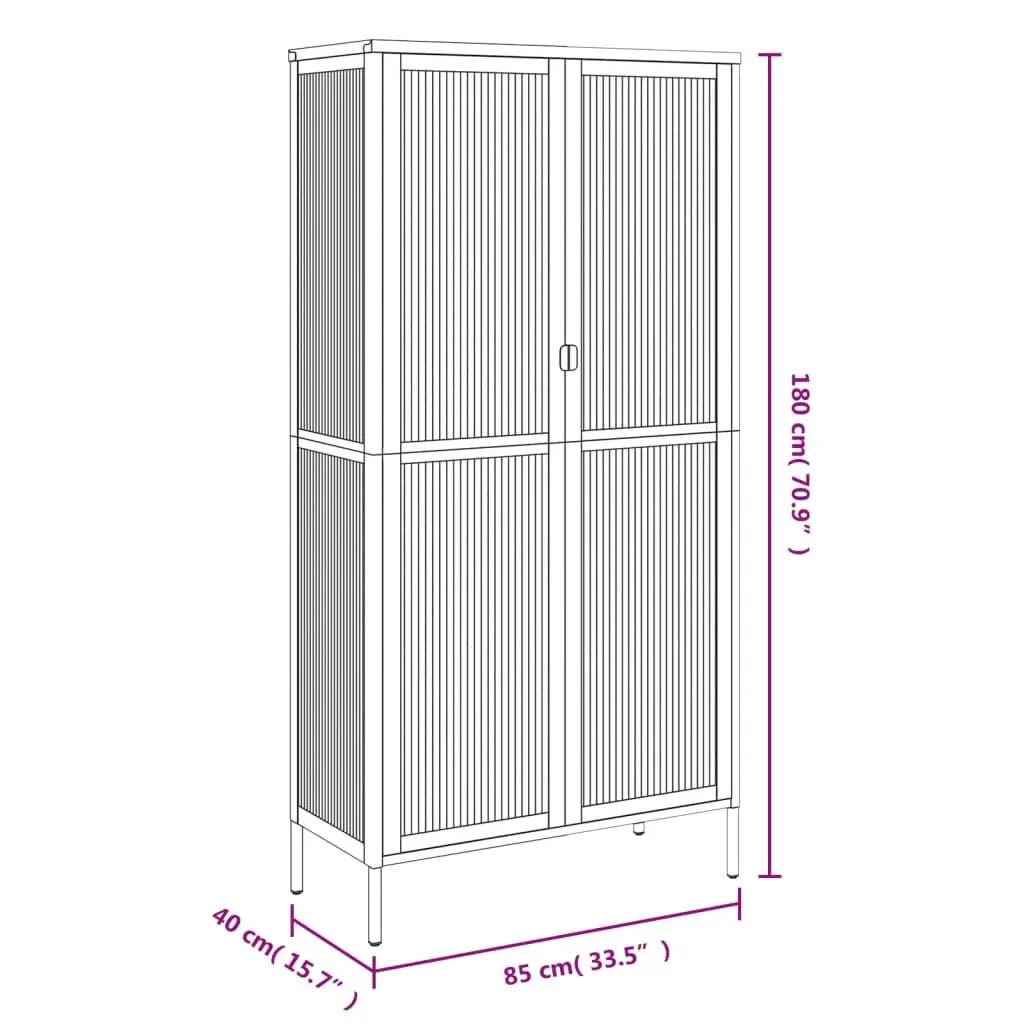 Highboard Storage Cabinet Fluted Glass Adjustable Shelves Black Steel Frame
