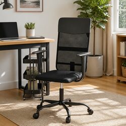 Adjustable Height Office Chair with Black Mesh and Faux Leather