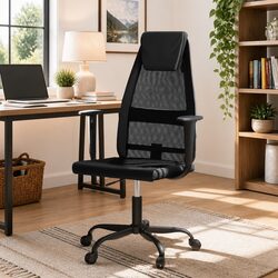 Black Mesh Fabric and Faux Leather Office Chair with Swivel