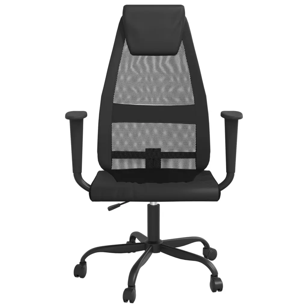 Office Chair Height Adjustable Black Mesh Fabric Faux Leather Swivel