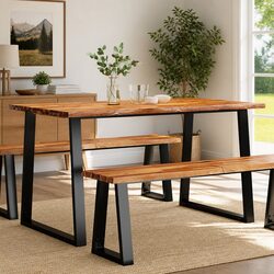 Dining Table 140x80x75cm Acacia Wood with Steel Legs