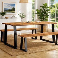 Acacia Wood Dining Table with Live Edge, 180x90x75 cm
