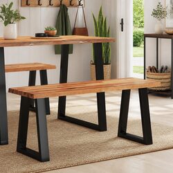 Acacia Wood Live Edge Bench with Steel Legs 110cm
