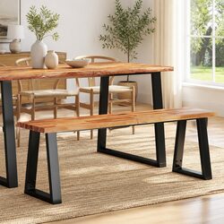 140 cm Solid Wood Bench with Live Edge and Steel Frame