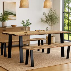 Acacia Wood Dining Table with Powder-Coated Steel Frame