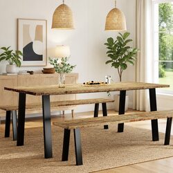 Solid Acacia Wood Dining Table with Steel Frame 200x90