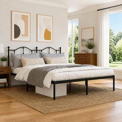 Sturdy King Metal Bed Frame with Slatted Base, Black