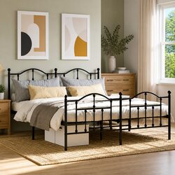 King Size Metal Bed Frame in Black Steel 183x203 cm