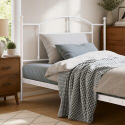 107cm White Metal Headboard with Durable Steel Construction