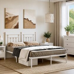 Metal Bed Frame White 150x200 cm with Headboard