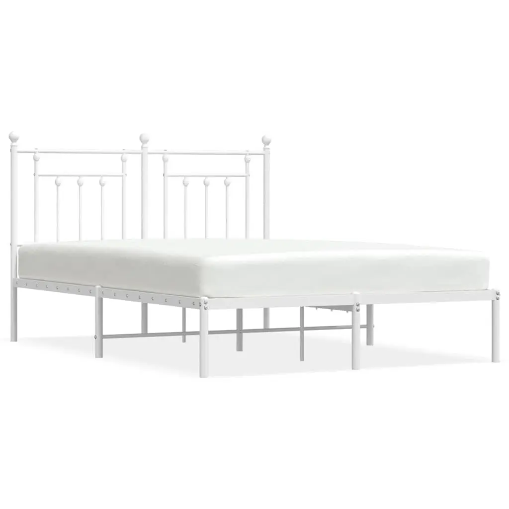 Metal Bed Frame with Headboard Support 150x200 cm White